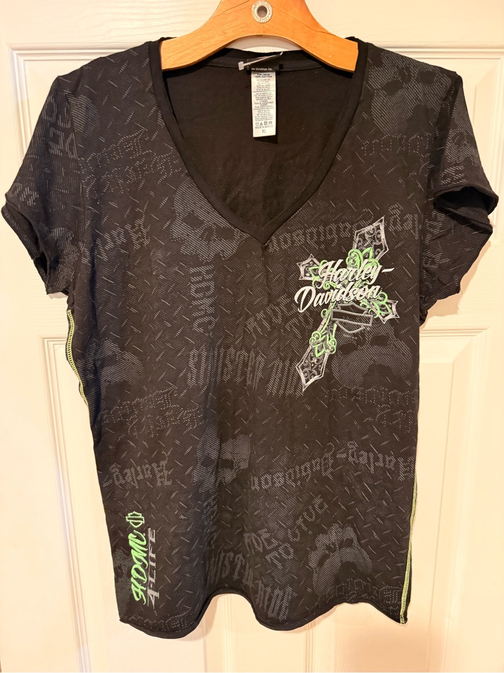 Harley-Davidson Black Tee with Lime Cross Graphic